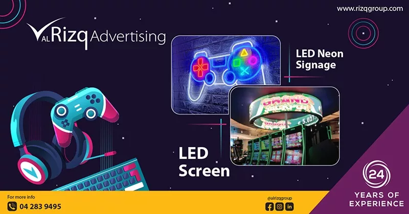 Digital signage display in a vibrant gaming zone, showcasing dynamic visuals and immersive graphics. Elevate your gaming experience with cutting-edge signage solutions from