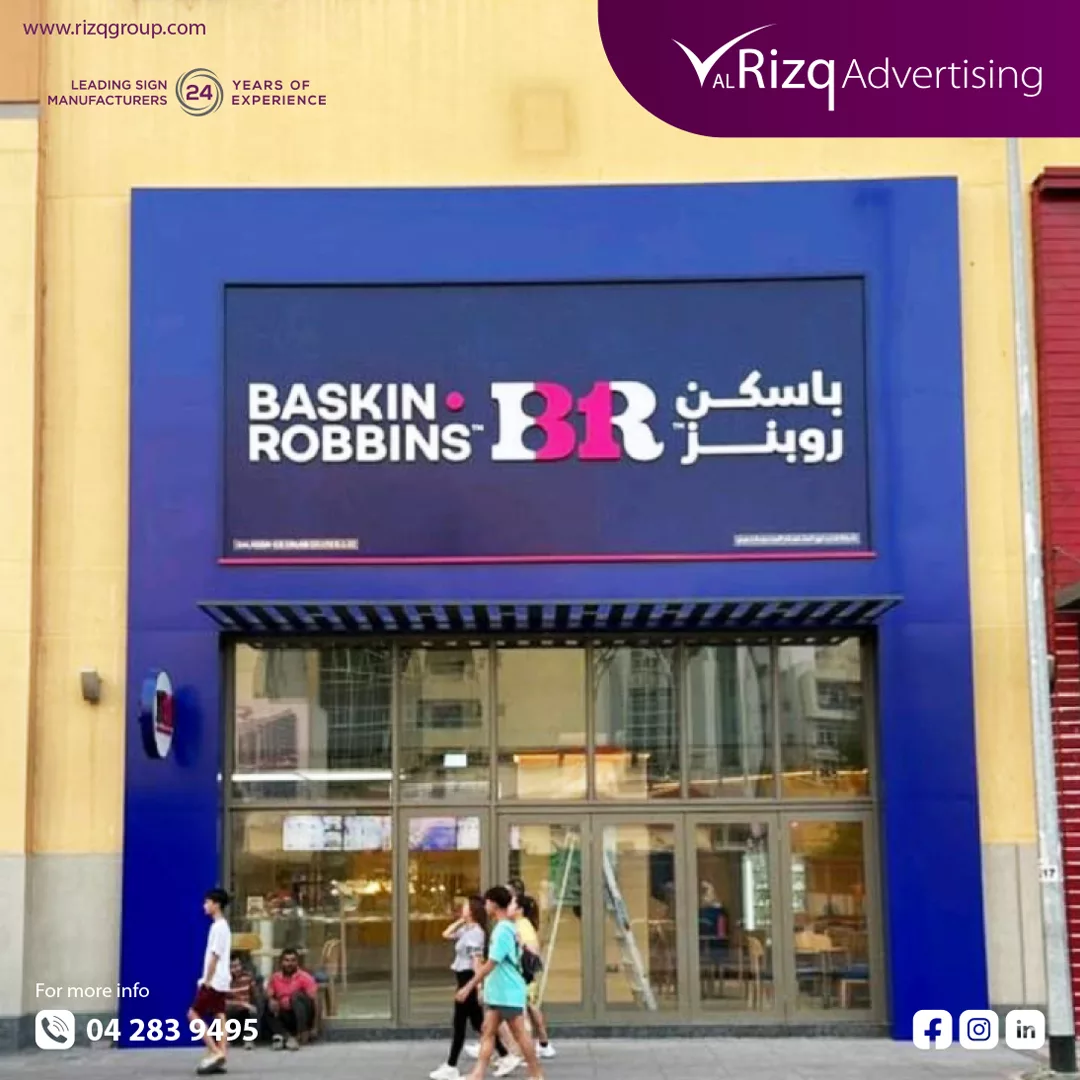 Al Rizq, Dubai's Best Sign Company, creates a visually stunning sign for Baskin-Robbins - a delightful blend of artistry and sweetness. 🍦✨#AlRizqSigns"