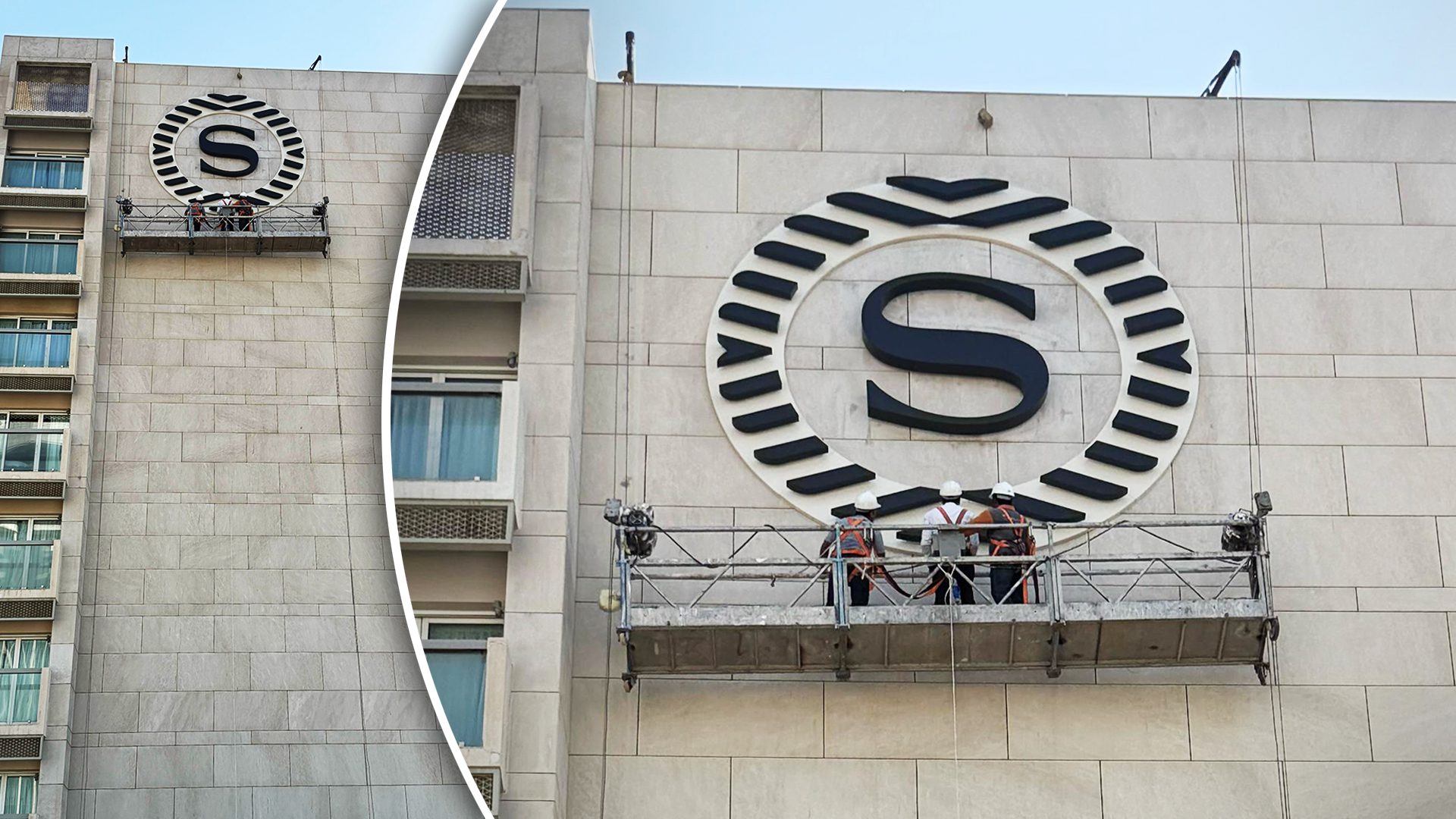 Premium outdoor hotel signage installed at Sheraton Dubai by Al Rizq Advertising